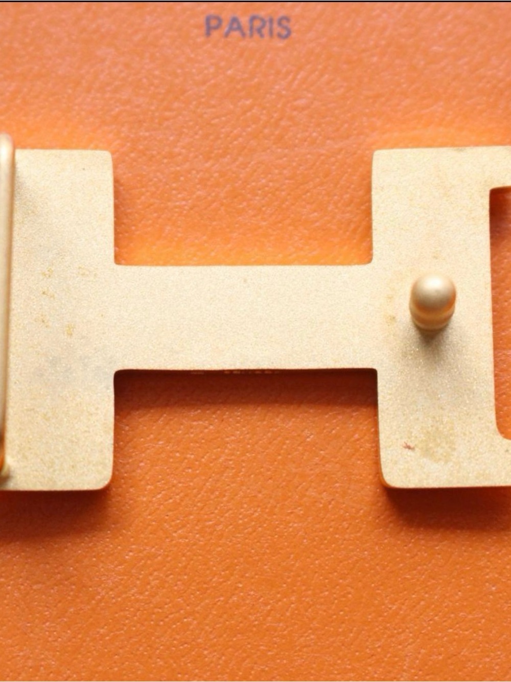 Hermes Orange Leather Belt with Gold H Buckle